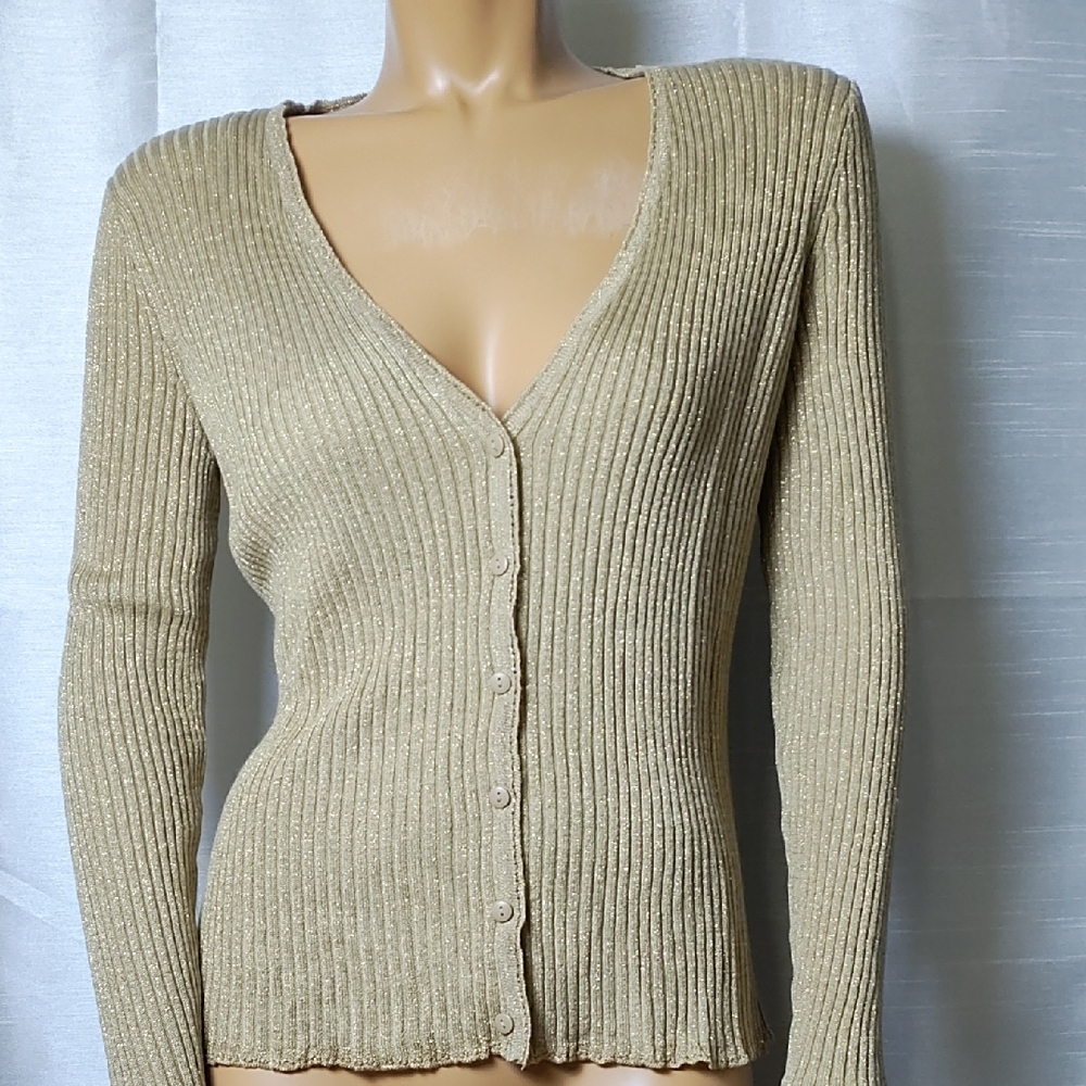 New York & Company Tan Ribbed Cardigan Sweater